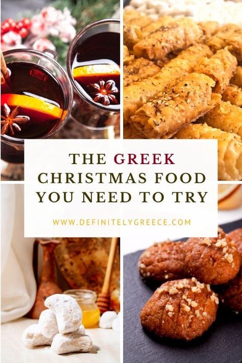 Traditional Greek Christmas Dinner, Greek Christmas Traditions, Kourabiedes Recipe Greece, Mediterranean Christmas Recipes, Greek Christmas Desserts, Mediterranean Christmas Food, Traditional Greek Food Recipes, Greek Christmas Food, Greek Christmas Decorations