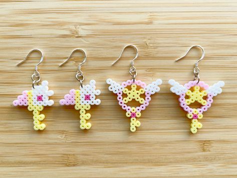 Cardcaptor Sakura Earrings-8bit Pixel Perler Beads Earrings | Etsy Perler Beads Earrings, Mini Hama Beads, Perler Beads Ideas, Cute Products, Hamma Beads Ideas, Pixel Beads, Pearl Beads Pattern, Star Wand, Easy Perler Beads Ideas