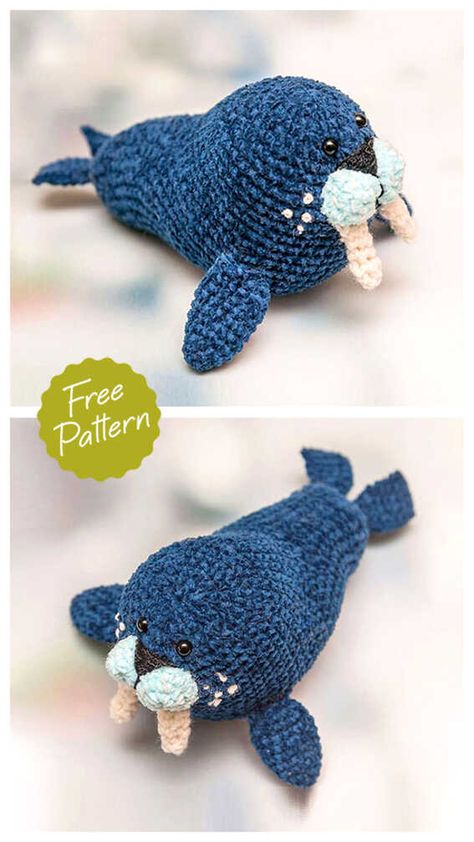 Amigurumi Walrus Crochet Free Pattern Walrus Crochet Pattern, Sea Lion Crochet Pattern Free, Crochet Walrus Pattern Free, Crochet Orca Free Pattern, Crochet Walrus, Crochet Sea Creatures Free Patterns, Whale Crochet Pattern Free, Walrus Crochet, Crochet Whale Pattern