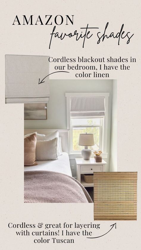 When To Use Curtains Or Shades, Affordable Window Coverings, Neutral Blinds Bedroom, Bedtoom Blinds, Bedroom With Blinds Only, Best Amazon Shades, Amazon Window Treatments, Neutral Window Shades, Shades For Bedroom Window