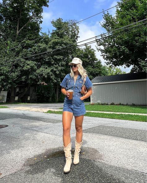 Mauriel Playsuit - Recycled Cotton … curated on LTK Stage Coach Outfits, Wallen Outfit, Salon Fits, Stagecoach Outfit, Late Summer Outfits, Stage Coach, Denim Playsuit, Cowgirl Aesthetic, Country Concert Outfit