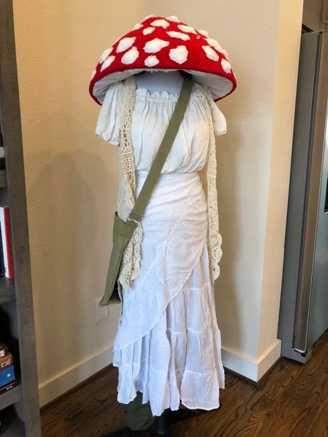 Fantasia Inspired Boho Toadstool Mushroom Costume – Red Shoes. Red Wine. Fairy Wings White, Mushroom Clothing, Mushroom Outfit, Mushroom Costume, Iridescent Butterfly, Lights Festival, Toadstool Mushroom, Winter Lights, Sleeveless Kimono