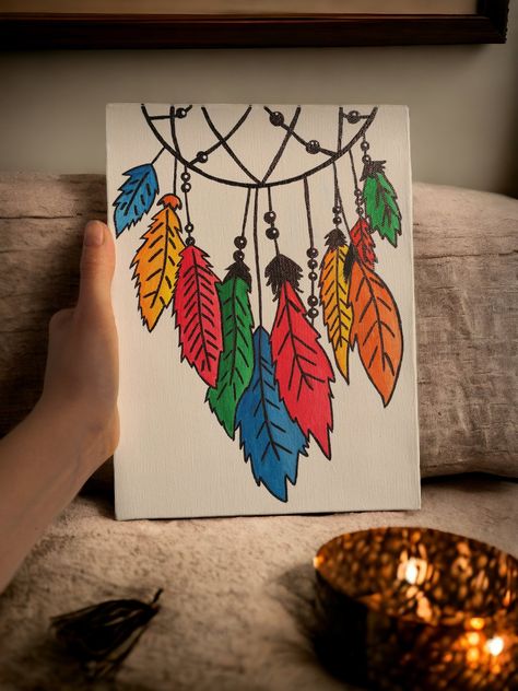 Dream Catcher Canvas Painting, Valentines Canvas Painting, Dreamcatcher Painting, Dream Catcher Canvas, Dream Catcher Painting, Canvas Painting Acrylic, Handmade Dream Catcher, Dream Catcher Art, Boho Painting