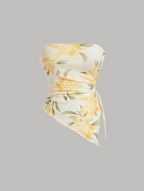 SHEIN MOD Women's Floral Pattern Asymmetrical Hem Strapless TopI discovered amazing products on SHEIN.com, come check them out! Hawaiian Tops Women, Floral Pattern Clothes, Spring Break Style, Summer Shirts Aesthetic, 2025 Summer Fashion, Summer Tops Shein, Tropical Clothes, Beachy Clothes, Hawaiian Clothes