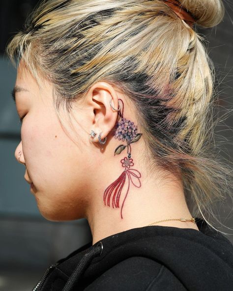 Tattoos In Japan, Korean Tassel Tattoo, Korean Culture Tattoo, Korean Fan Tattoo, Korean Inspired Tattoos, Korean Style Tattoo, Tassel Tattoo, Korean Tattoo Ideas, Tassel Ideas