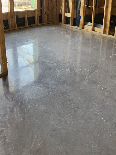 Gray Cement Floors, Staining New Concrete Floors, Clear Coat Concrete Floors, Shower With Concrete Floor, Concrete Floors Beach House, Stained Polished Concrete Floors, Polishing Concrete Floors Diy, Rugs On Concrete Floors, How To Polish Concrete Floors