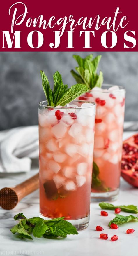 These Pomegranate Mojitos are the perfect winter twist on the classic mojito!  Your party guests will love this flavorful, and beautiful cocktail! Pomegranate Mojito, Mojito Recipe Classic, Strawberry Banana Milkshake, Pomegranate Liqueur, Mojito Ingredients, Classic Mojito, Raspberry Mojito, Winter Drink, Banana Milkshake