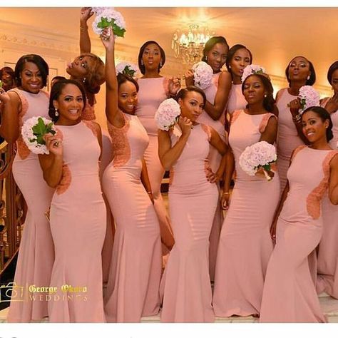 Peach African Bridesmaid Dresses - Gist94 African Bridesmaids, Latest Bridesmaid Dresses, African Bridesmaid Dresses, Gorgeous Bridesmaid Dresses, African American Weddings, Bridesmaid Attire, Beautiful Bridesmaid Dresses, Mermaid Bridesmaid Dresses, Cheap Bridesmaid