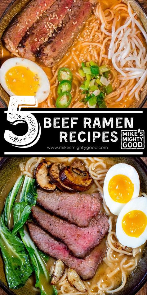 5 beef ramen recipes Ramen Recipes Broth, Homemade Ramen Noodles Soup Beef, Ramen Meat Recipe, Ramen Steak Recipes, Ramen With Beef Recipes, Beef Bone Broth Ramen Recipe, Japanese Beef Ramen Noodle Recipes, Meat For Ramen, Noodles Beef Recipes