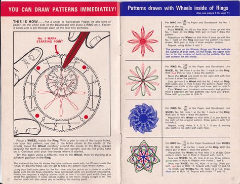 https://flic.kr/p/ddz3yM | Spirograph 1967 pages 2 & 3 | How To Draw With Spirograph Original Spirograph, Spirograph Design, Spirograph Art, Writing Machine, 70s Nostalgia, Drawing Machine, Operation Christmas Child, Instructions Booklet, Pattern Drawing