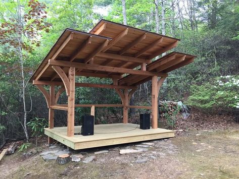 Backyard Stage, Outdoor Music Area, Outdoor Learning Spaces, Stage Ideas, Outdoor Stage, Backyard Gazebo, Outdoor Theater, Gazebo Pergola, Outdoor Cafe