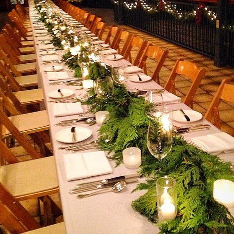 Image result for christmas centerpiece pine cedar Garland Table Runner, Bridal Shower Table Decorations, Cedar Table, Winter Garland, Table Garland, Rustic Winter Wedding, Bridal Shower Tables, Winter Table, Holiday Tablescapes