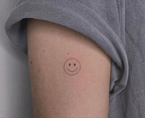 Small Smiley Tattoo, Smiley Tattoo Design, Small Smiley Face Tattoo, Smiley Tattoo, Smiley Face Tattoo, Happy Tattoo, Smiley Logo, Mini Tats, Happiness Tattoo