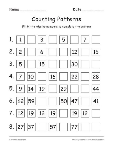 Grade 1 Counting Patterns Worksheets Repeated Addition Worksheets, Preschool Pattern Worksheets, Number Patterns Worksheets, Fun Activities With Kids, Skip Counting Worksheets, Printable Worksheets For Kindergarten, Preschool Patterns, Worksheets For Grade 1, Worksheets For Class 1