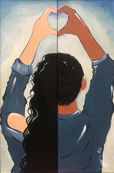 Painting with a Twist Simple Couple Painting Ideas, Black Couples Painting, Polaroids Drawing, Black Love Paintings Easy, Painting Ideas On Canvas With Friends, Couples Canvas Painting Ideas Easy, Cute Couple Paintings Easy, Couple Painting Ideas, Couples Painting Ideas