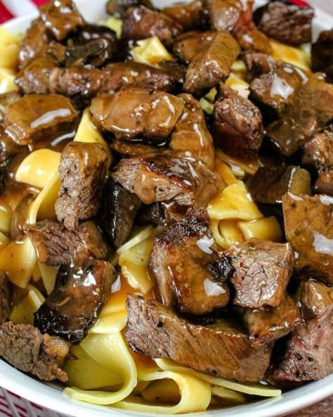 Tender Beef Tips And Egg Noodles - Easy DIY Recipes Easy Beef Tips And Noodles, Beef Tips Noodles, Easy Beef Tips, Beef Tips And Noodles, Beef Tips And Gravy, Beef Noodles, Beef Dinners, Just A Pinch Recipes, Beef Tips