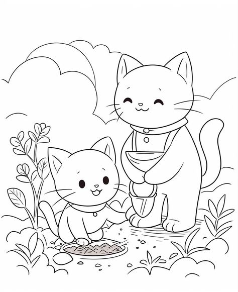 Free cute cat coloring page Coloring Pp, Cute Cat Coloring Pages, Coloring Pages Simple, Grinch Coloring Pages, Coloring Template, Simple Coloring Pages, Pikachu Coloring Page, Cat Coloring Pages, Monster Truck Coloring Pages