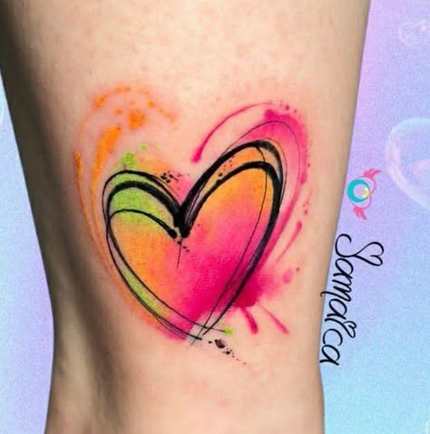 #OwlTattoo #CuteOwlTattoo #OwlInk #OwlTattooDesign #OwlTattooArt #InkedOwls #OwlTattooIdeas #OwlTattooLove #TattooInspiration #AnimalTattoos Bright Watercolor Tattoo, Heart Tattoo With Color, Heart Watercolor Tattoo, Watercolor Heart Tattoos, Small Colorful Tattoos, Dragon Tattoo Drawing, Butterfly Hand Tattoo, Small Chest Tattoos, Mark Tattoo