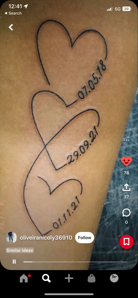 4 Dates Tattoo, Siblings Birthday Tattoos, Heart Tattoo With Birthdates, Tattoo Ideas With Birthdates, Infinity Tattoo Birthdate, Heart Birthdate Tattoo, Tattoos Of Birthdates, Tattoo For My Siblings, Auntie Tattoos Ideas Nephew