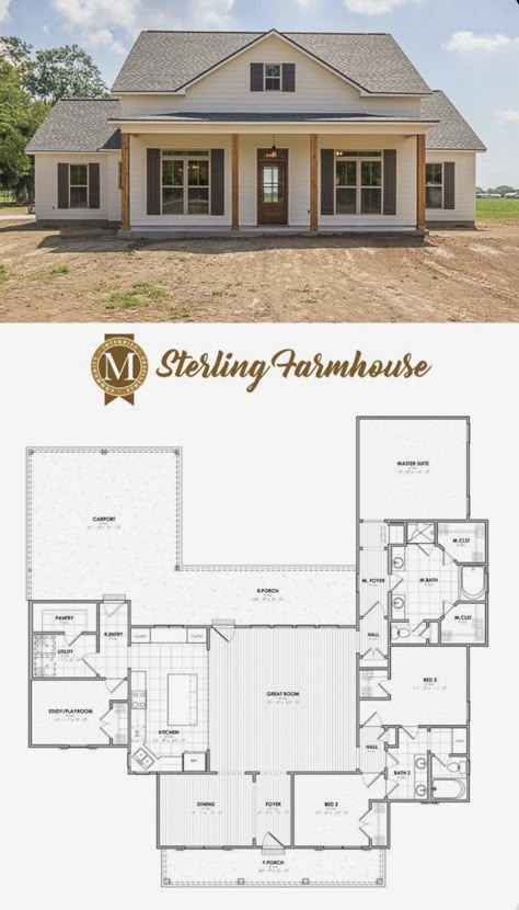 Casas Coloniales, Farmhouse Style House Plans, Lake Charles, Building A Home, House With Porch, Build A House, Farmhouse House, Barn Style House, House Plans Farmhouse