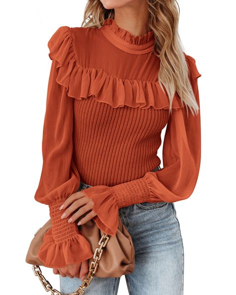 PRICES MAY VARY. Fashion Fall Sweaters For Women 2024: Tips: This Cute Sweater Features Sheer Sleeves and A Thick Stretch Knit Fabric In The Middle To Exude Femininity. The Combination of Chiffon&Knitted Fabrics Is Both Comfortable and Very Cute. S=US 4-6, M=US 8-10, L=US 12-14, XL=US 16. Fall Outfits for Women 2024: Our Ruffle Sweaters Are Designed To Elevate Your Fall Outfits. The Smocked Mesh Ruffled Long Sleeve, Neckline, And Shoulders Add a Romantic Touch. Fall Clothes For Women 2024/ Women Women Fall Tops, Patchwork Knit, Dressy Sweaters, Fall Sweaters For Women, Women Sweaters Winter, Trendy Fall Outfits, Long Sleeve Knit Sweaters, Chiffon Long Sleeve, Warm Outfits