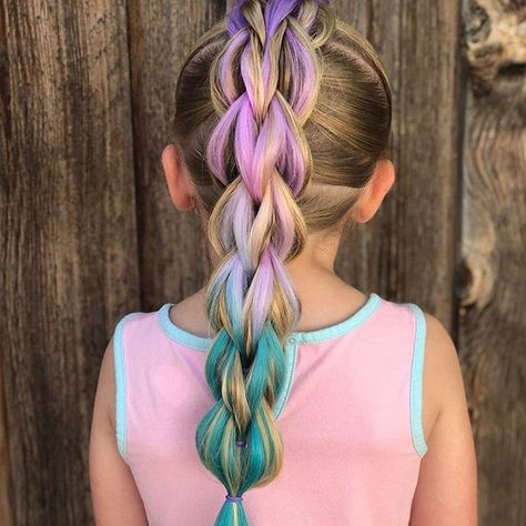 Mermaid Birthday Hairstyle, Kids Mermaid Hair, Mermaid Hairstyles For Kids, Unicorn Hairstyle, Unicorn Hair Color, Grey Ombre Hair, Kanekalon Hair, Fun Hairstyles, Hairstyle Ideas Easy