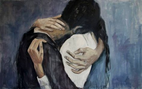 Original Art Oil/Acrylic Painting, measuring: 116W x 73H x 2D cm, by: Cristina Lopez De Las Heras (Spain). Styles: Illustration, Figurative, Fine Art, Modern, Impressionism. Subject: People. Keywords: Blue, Black And White, Hug, Inspiring, Body, Couple, Love, Light Blue, Blurred, Figurative, Hazy. This Oil/Acrylic Painting is one of a kind and once sold will no longer be available to purchase. Buy art at Saatchi Art. Romance Art, Impressionism Painting, Back Together, Cool Art Drawings, Love Painting, Painting Canvas, Blue Art, Art Oil, Original Fine Art