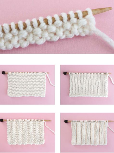 Stitches Knitting, Rib Stitch Knitting, Basic Knitting, Crochet Charts, Studio Knit, Simply Knitting, Basic Stitches, Purl Stitch, Seed Stitch