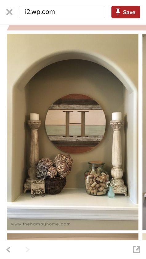 Alcove Above Fireplace, Fireplace Niche Decor, Art Niche Decorating Ideas, Decorating A Niche In A Wall, Fireplace Niche, Alcove Decor, Niche Decor Ideas, Niche Decorating Ideas, Niche In Wall