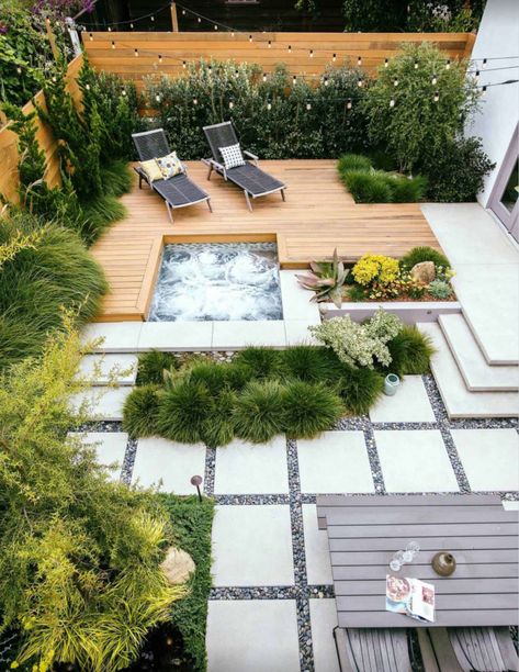 Ideas De Piscina, Moderne Have, Outdoor Hot Tub, Backyard Landscape, Small Backyard Gardens, Modern Garden Design, Landscape Designs, Backyard Garden Design, Pergola Patio