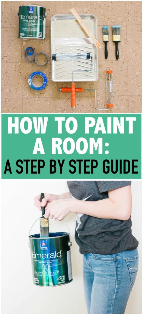 If you’re wondering how to paint a room, here’s a step-by-step guide including how much paint you need, the average cost to paint a room, what tools to use, and how to prep a room for painting and how long it takes! Painting Room Tips, Painting Walls Tips, Paint Room, Paint My Room, Accent Wall Paint, Interior Wall Paint, Interior Minimalista, Up House, Painting Bathroom