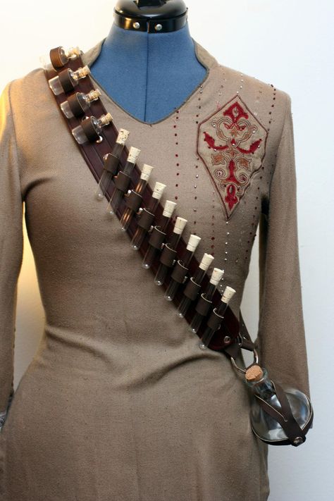 Steampunk Alchemist Bandolier by Versalla on DeviantArt Steampunk Alchemist, Steampunk Leather, Larp Costume, Test Tubes, Steampunk Accessories, Steampunk Costume, Steampunk Clothing, Leather Projects, Fantasy Clothing