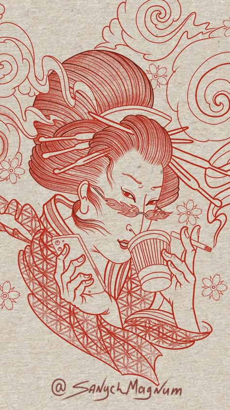 Geisha Japanese Tattoo, Japanese Geisha Tattoo Design, Irezumi Geisha, Traditional Geisha Tattoo, Ukiyoe Tattoo, Modern Geisha, Japanese Geisha Tattoo, Geisha Design, Beautiful Geisha