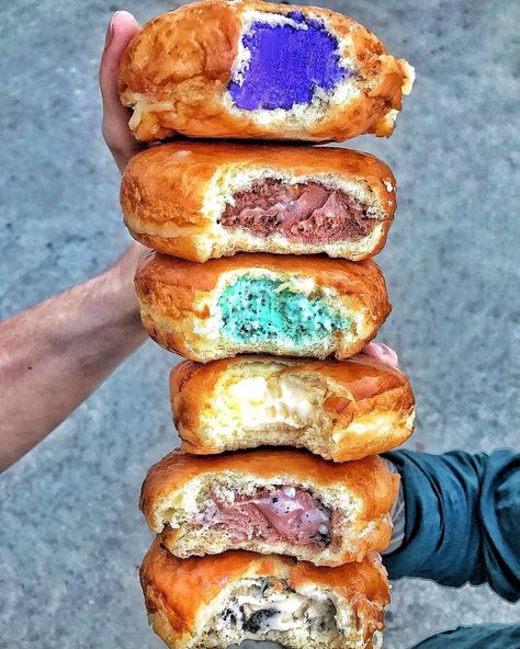 Ice Cream Filled Donuts Halo B Sweet Dessert Bar Los Angeles | The Feast Cream Filled Donuts, Kue Macaroon, Donut Ice Cream, Filled Donuts, Baking Science, Coffee Dessert, Dessert Bar, Donut Recipes, Food Trends