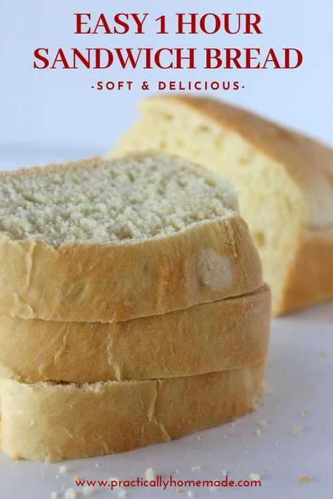 Hour Bread Recipe, One Hour Bread Recipe, Two Ingredient Bread, Quick Sandwich Bread, One Hour Bread, Easy Sandwich Bread Recipe, Fastest Bread Recipe, Fast Bread, Practically Homemade