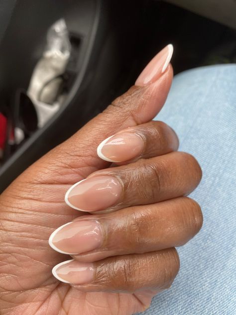 Round Oval French Tip Nails, Micro French Almond Nails, Dainty French Tip Nails Almond, Edge French Tip Nails, Tiny French Tip Nails Almond, White Edge Nails, Vanilla French Nails Almond, Very Short Almond Nails French, Beige Almond French Tip Nails