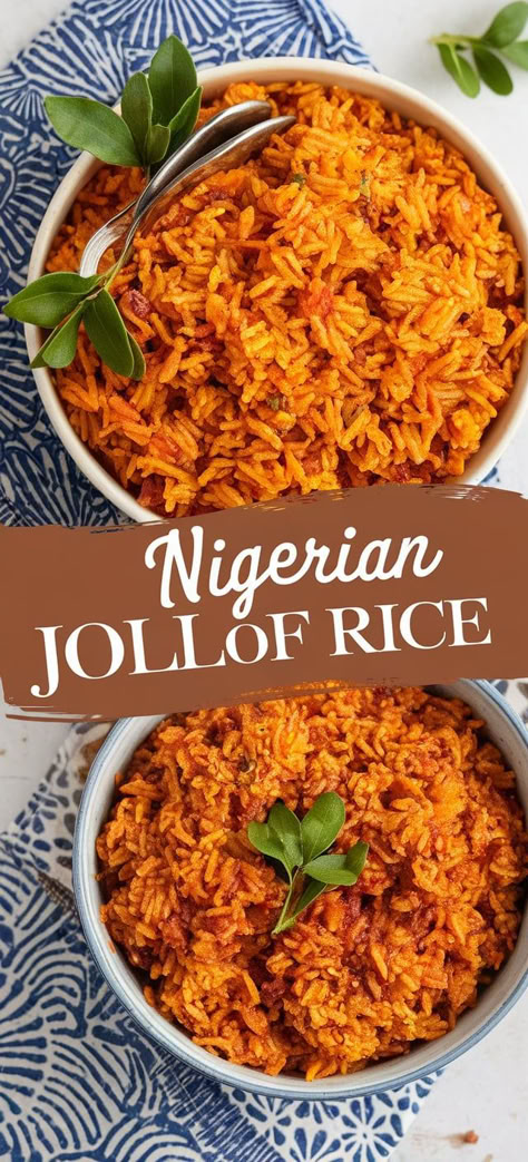 Nigerian Jollof Rice: a flavorful, one-pot rice dish with tomatoes, onions, and spices that’s perfect for any occasion. The ultimate comfort food! Nigerian Jollof Rice, Jollof Rice Recipe, Jollof Rice, Nigerian Food, Rice Dish, African Recipes, African Food, Rice Recipe, Pinterest Recipes