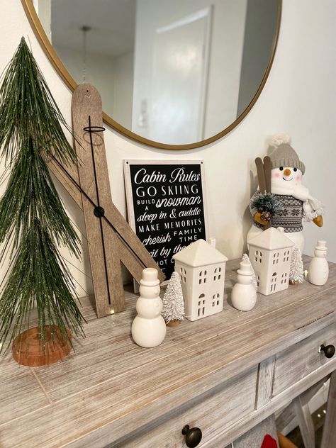 Ski Chalet Christmas Decor, Chalet Christmas Decor, Ski Lodge Christmas Decor, Ski Lodge Christmas, Lodge Christmas Decor, Alpine Decor, Cabin Rules, Cabin Christmas Decor, Sideboard Decor