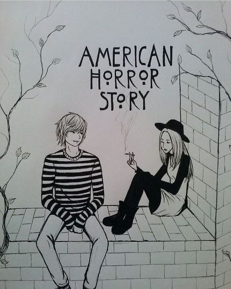 Ahs Drawings, Drawing Ideas Horror, American Horror Story Art, Wall Drawing Ideas, Tate And Violet, American Horror Story 3, American Horror Story Seasons, Story Drawing, Tate Langdon