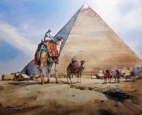 Egypt Watercolor, Watercolor Architecture, Bible Story, Egypt Art, Famous Places, Water Painting, Bible Stories, Water Colour, Human Figure