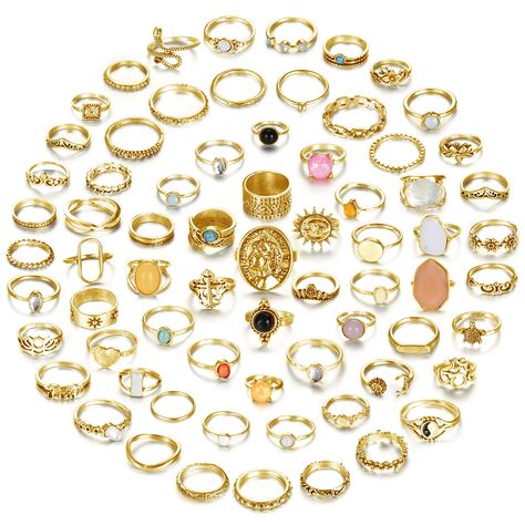 PRICES MAY VARY. 70Pcs Knuckle RingsSet:You will get a gold rings pack with a combination of different styles such as crystal rings,gem rings,snake ring,boho rings and more.You can experience many types of trendy finger rings combinations every day,and multiple layering methods can be paired with many various styles of clothing to attend different occasions, making you look more attractive Gold Rings Set: All vintage knuckle rings are made of high-quality alloy,crystals materials combined with s Rings Pack, Rings Set For Women, Midi Rings Silver, Vintage Gold Rings, Silver Ring Set, Chevron Ring, Gold And Silver Rings, Knuckle Rings, Gold Ring Sets