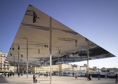 Mirrored ceiling Vieux Port Pavilion by Foster + Partners Canopy Architecture, Wooden Canopy, Canopy Bedroom, Backyard Canopy, Wedding Canopy, Garden Canopy, Diy Canopy, New Architecture, Foster Partners