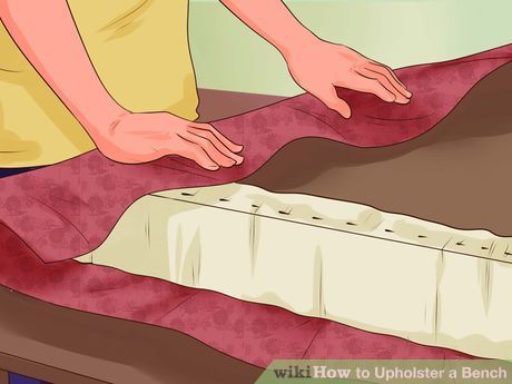 Image titled Upholster a Bench Step 22 Diy Upholstered Bench Seat, Bench Upholstery Diy, Upholstering A Bench, Reapolstering Bench Seat, How To Upholster A Chair Seat, How To Upholster A Bench, Reupholster Bench, Upholstered Bench Diy, Small Upholstered Bench