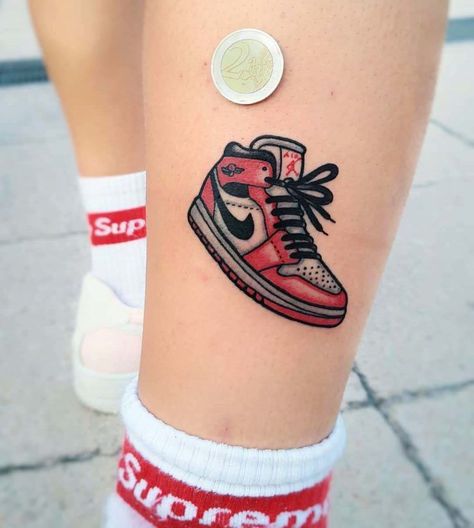 Nike Tattoo Designs Jordan 1 Tattoo, Nike Tattoo, Jordan Tattoo, Basketball Tattoos, Mangas Tattoo, Shoe Tattoos, Birthday Tattoo, Custom Temporary Tattoos, Best Tattoo Ideas