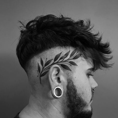 Mens Side Of Head Tattoo, Leaf Head Tattoo, Side Head Tattoo Men, Small Head Tattoo, Scalp Tattoo Women, Side Of Head Tattoo Men, Side Head Tattoo, Side Of Head Tattoo, Back Of Head Tattoo