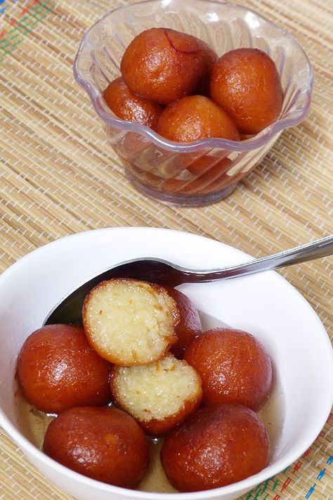 Gulab jamun recipe - These are made with khoya or mawa. For binding all purpose flour is added. Making this traditional Indian sweet is very easy. You need to keep few points in mind, I have mentioned those in the instructions. Diwali Sweets Recipe, Gulab Jamun Recipe, Diwali Recipes, Jamun Recipe, Diwali Food, Gulab Jamun, Indian Dessert Recipes, Delicacy Food, Indian Desserts