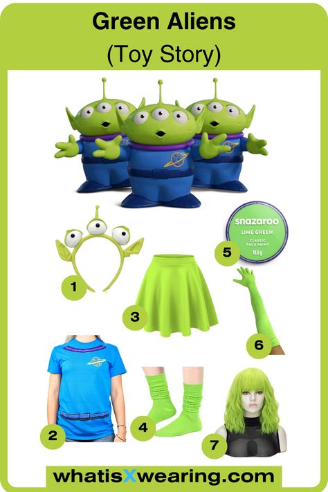 This is a super fun and easy Halloween costume idea for any group of friends. Click the link to discover our step-by-step Alien costume guide, including where to find everything you need. Toy Story Alien Costume Diy, Diy Toy Story Costumes, Toy Story Costume Ideas, Aliens Costume, Diy Alien Costume, Scary Halloween Party Ideas, Toy Story Alien Costume, Toy Story Costume, Disney Princess Inspired Outfits