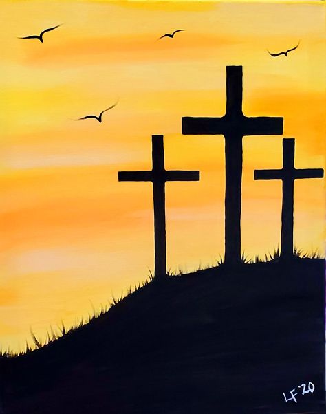 Cross Sunset Painting, Sunset With Cross Painting, Easy Cross Paintings On Canvas, Cross Paintings On Canvas Acrylics, Easy Sillouhette Paintings, Easy Cross Painting, Cross Painting Ideas On Canvas, Easy Jesus Painting Canvas Art, Painting Ideas On Canvas Simple Easy Sunset