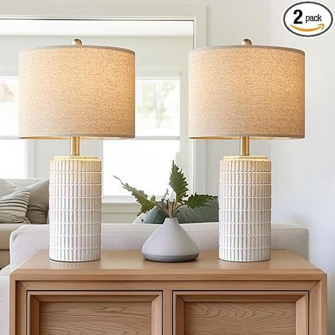 PoKat 23" Modern Ceramic Table Lamp Set of 2 for Living Room White Desk Lamps for Bedroom Farmhouse Bedside Nightstand Bedside Lamp End Table Lamps Beige - Amazon.com Modern Lamps Bedroom, Night Stand Light, Bedroom Lamps Nightstand, White Desk, Room White, Bedside Night Stands, Nightstand Lamp, White Nightstand, Lamp Set