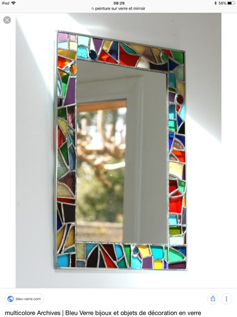 Mirror Vitray Ideas, Stained Glass Mirror Frame, 3d Stained Glass Art, Stain Glass Mirror, Vitraj Art, Stained Glass Mirrors Ideas, Stained Glass Mosaic Mirror, Glass Mosaic Mirror, Painting Glass Jars